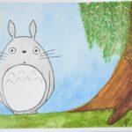 Totoro au clair de Lune - aquarelle